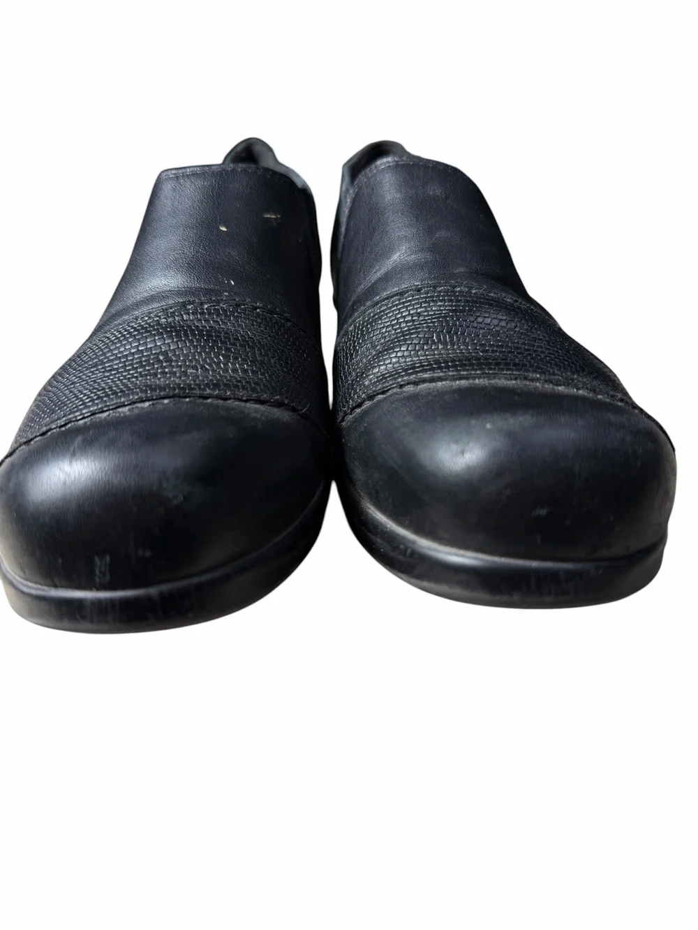 SAS Women's Black Leather Slip-On Shoes Wedge Arch Support Tripad 10M W/ Accent